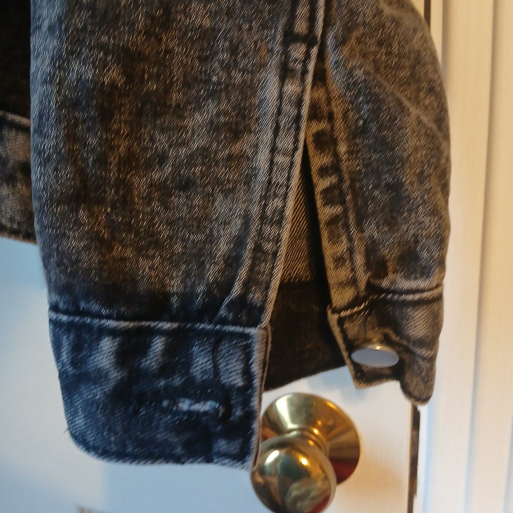 black acid-wash denim Jean  jacket Mens XL Long Sleeve - Picture 4 of 8